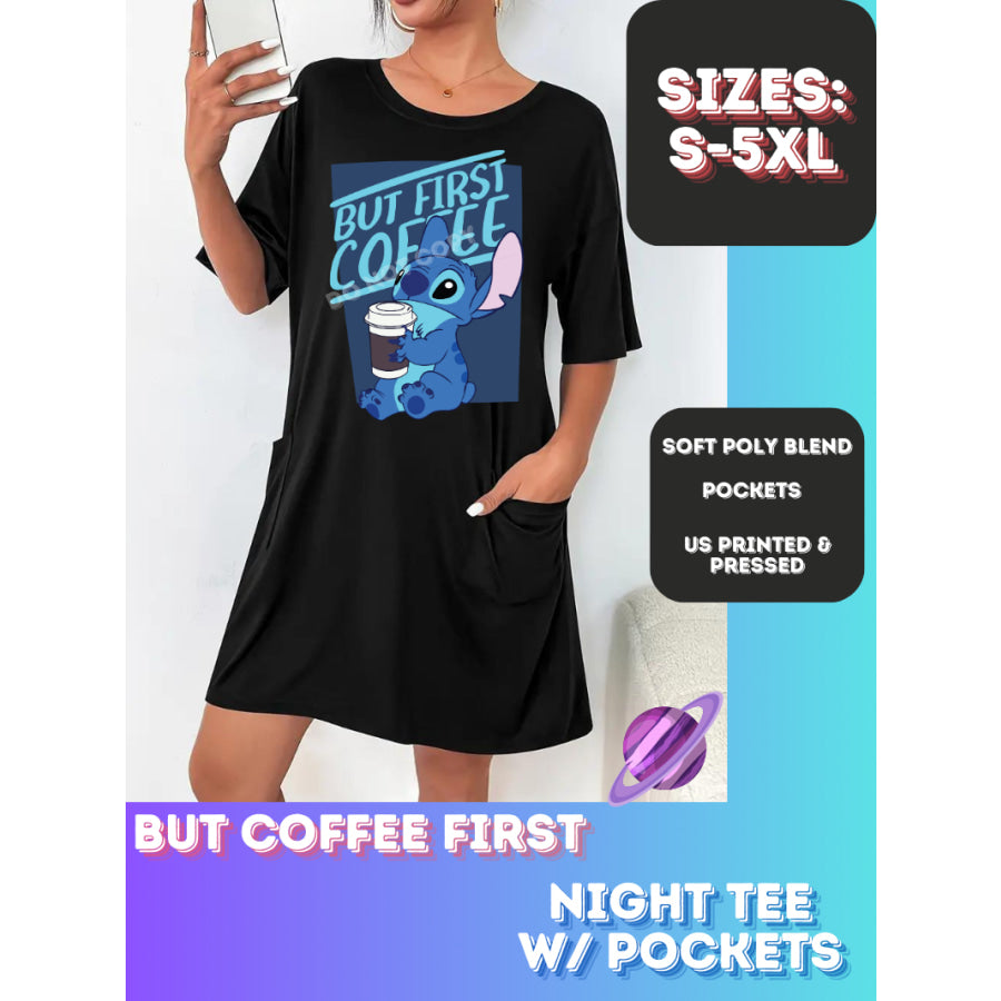 Preorder Custom Sleep Shirt with Pockets - But Coffee First - Closes 22 Sep - ETA early Nov 2024 Sleepwear