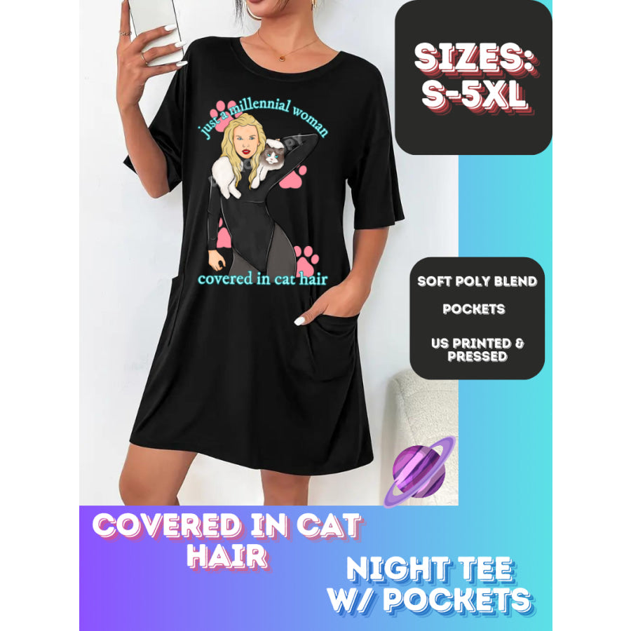 Preorder Custom Sleep Shirt with Pockets - Covered In Cat Hair - Closes 22 Sep - ETA early Nov 2024 Sleepwear