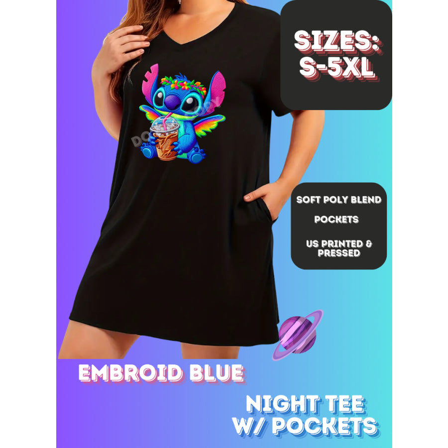 Preorder Custom Sleep Shirt with Pockets - Embroid Blue - Closes 23 Nov - ETA early Jan 2025 Sleepwear