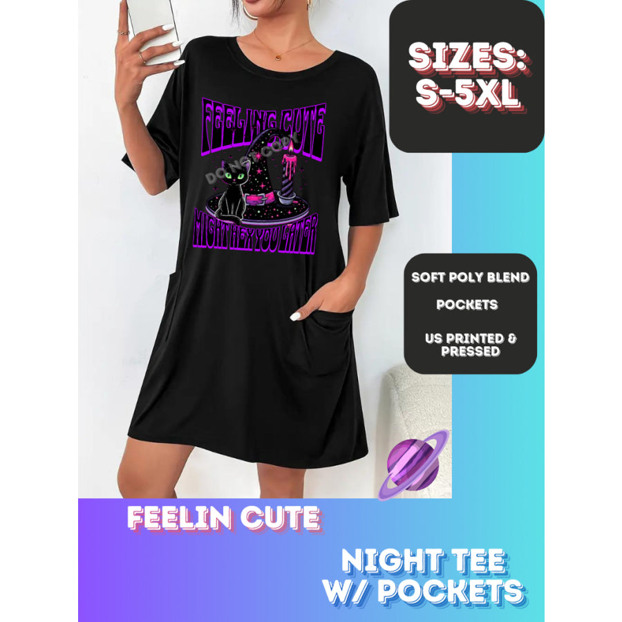 Preorder Custom Sleep Shirt with Pockets - Feelin Cute - Closes 22 Sep - ETA early Nov 2024 Sleepwear