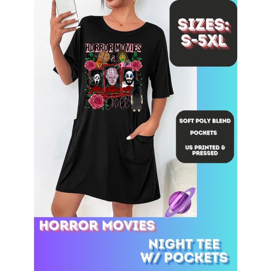 Preorder Custom Sleep Shirt with Pockets - Horror Movies - Closes 22 Sep - ETA early Nov 2024 Sleepwear