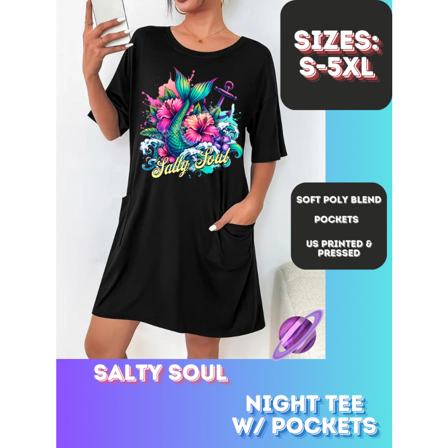 Preorder Custom Sleep Shirt with Pockets - Salty Soul - Closes 22 Sep - ETA early Nov 2024 Sleepwear