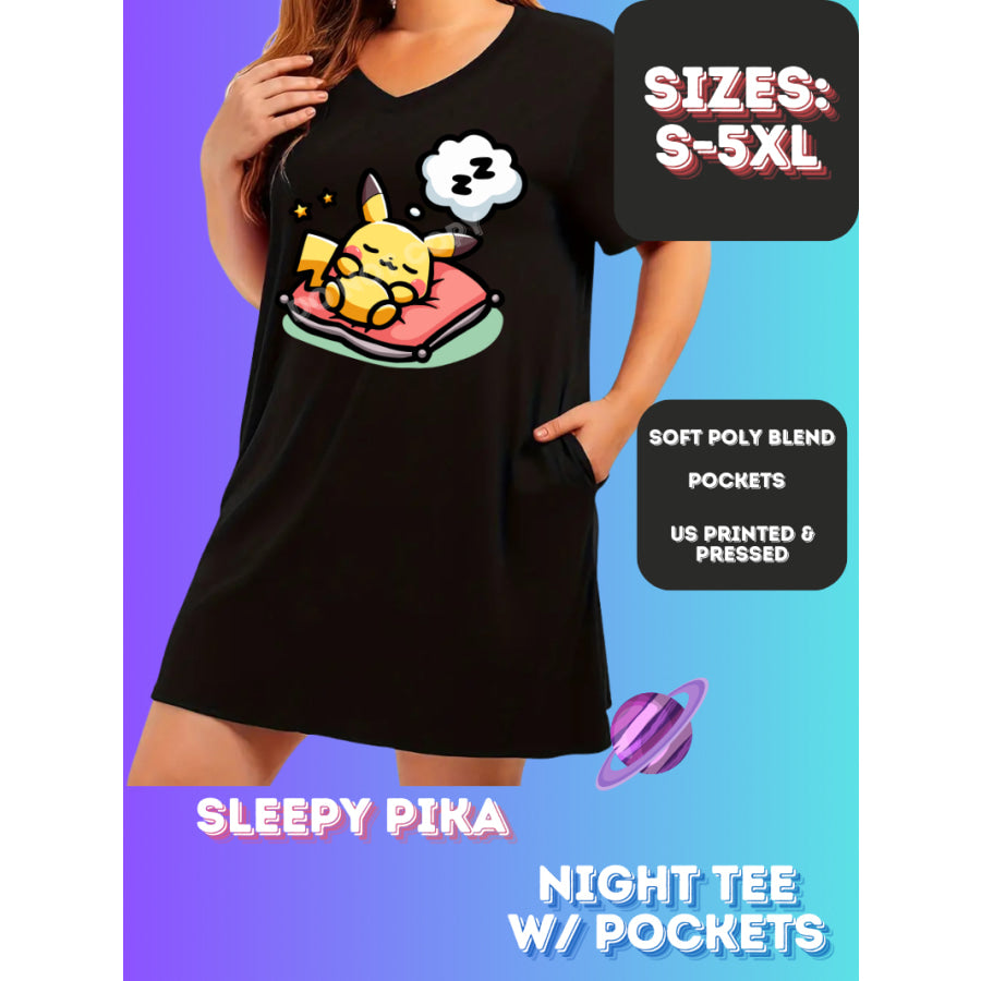 Preorder Custom Sleep Shirt with Pockets - Sleepy Pika - Closes 23 Nov - ETA early Jan 2025 Sleepwear