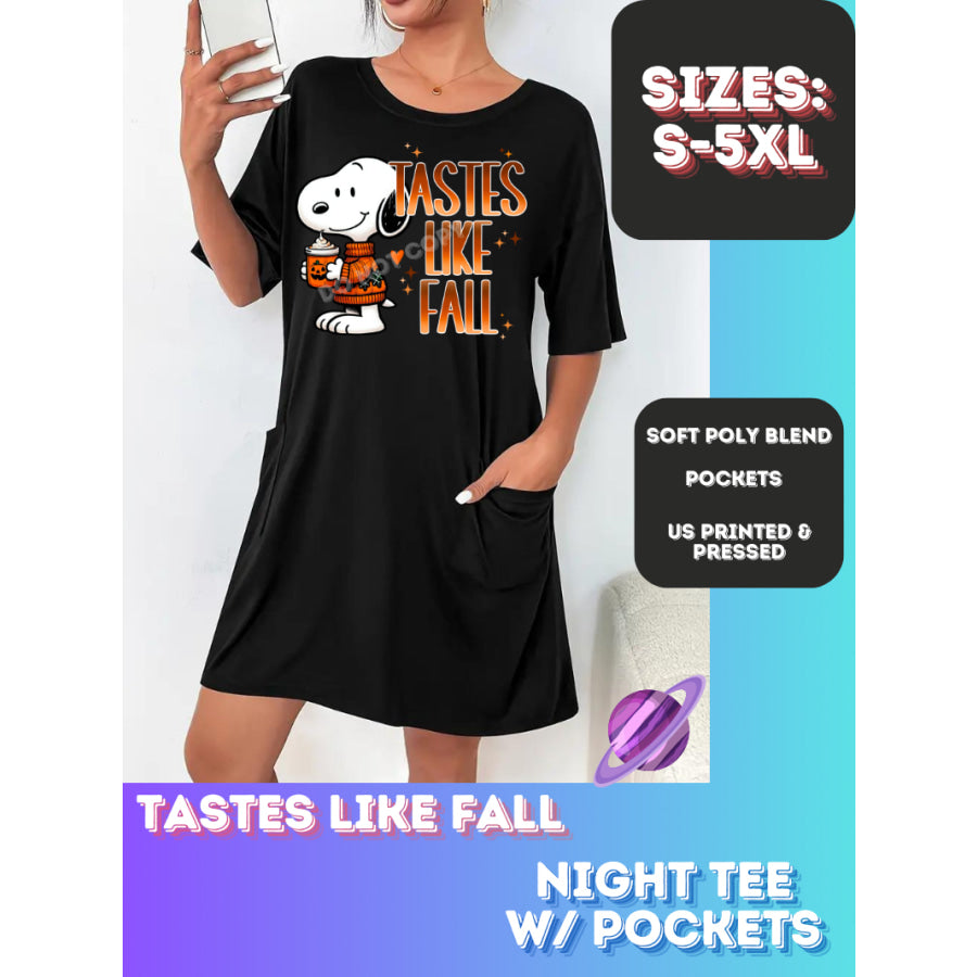 Preorder Custom Sleep Shirt with Pockets - Tastes Like Fall - Closes 22 Sep - ETA early Nov 2024 Sleepwear