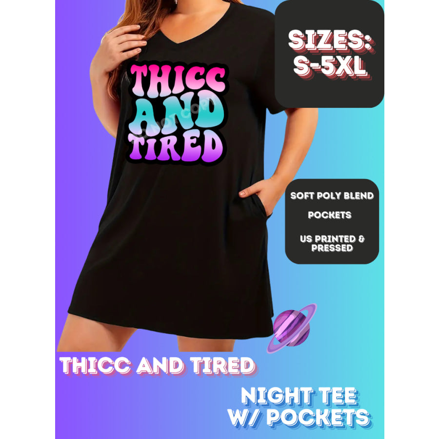 Preorder Custom Sleep Shirt with Pockets - Thicc and Tired - Closes 23 Nov - ETA early Jan 2025 Sleepwear