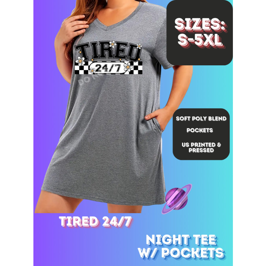 Preorder Custom Sleep Shirt with Pockets - Tired 24/7 - Closes 23 Nov - ETA early Jan 2025 Sleepwear