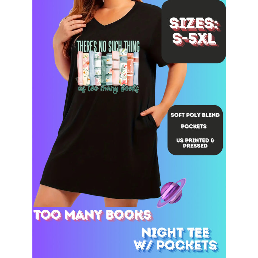 Preorder Custom Sleep Shirt with Pockets - Too Many Books - Closes 23 Nov - ETA early Jan 2025 Sleepwear