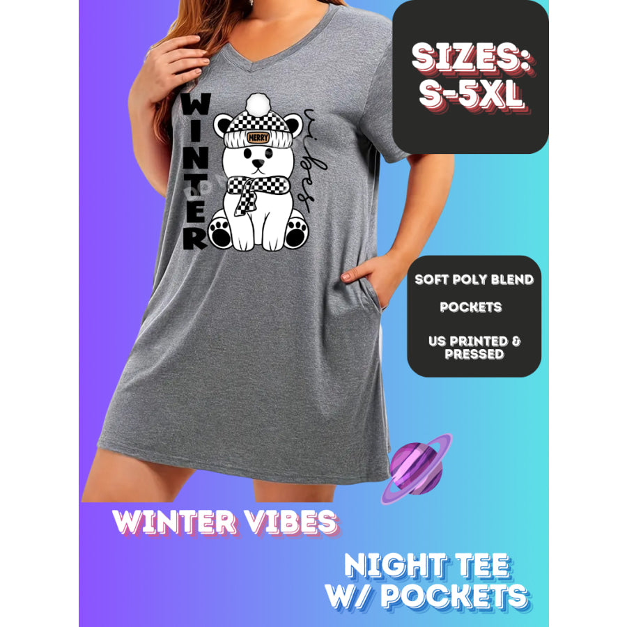 Preorder Custom Sleep Shirt with Pockets - Winter Vibes - Closes 23 Nov - ETA early Jan 2025 Sleepwear