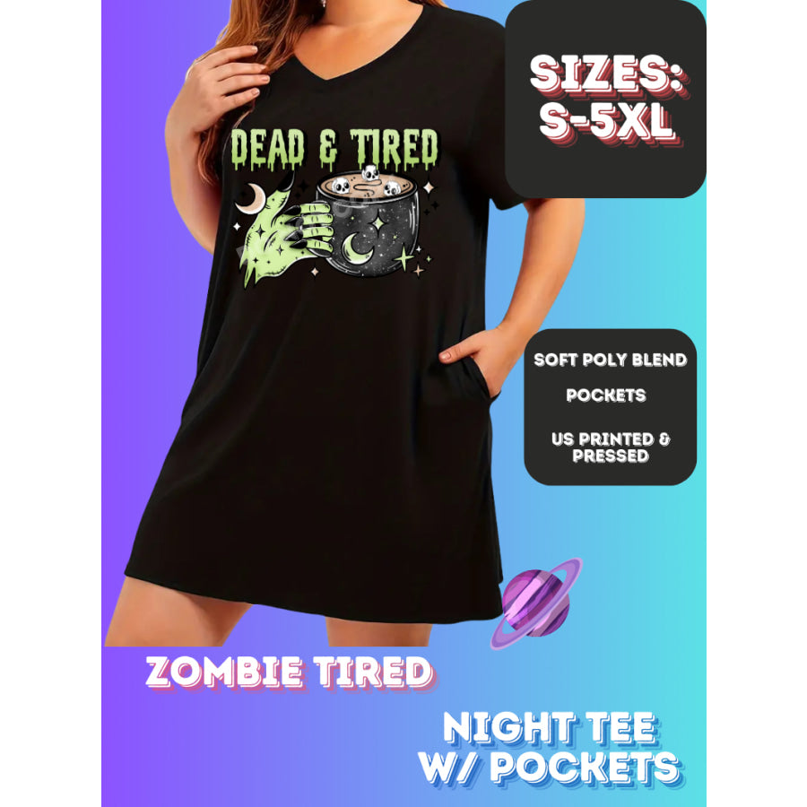 Preorder Custom Sleep Shirt with Pockets - Zombie Tired - Closes 23 Nov - ETA early Jan 2025 Sleepwear