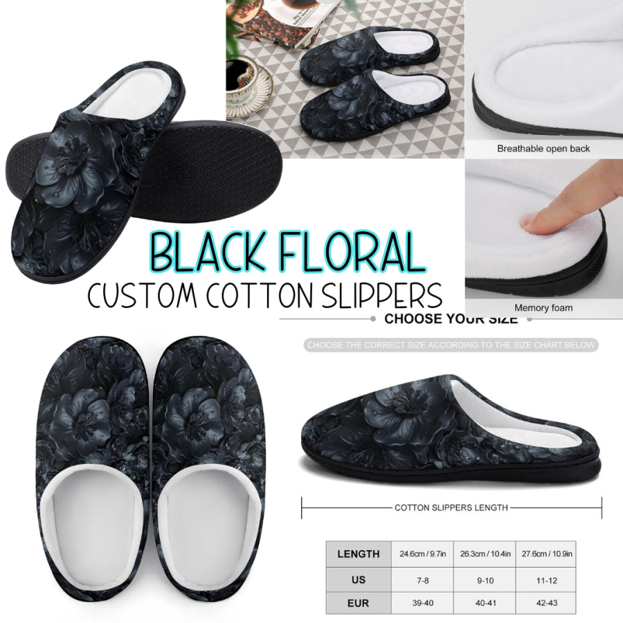 PREORDER Custom Slippers - Black Floral - Closes 18 Sep - ETA mid Dec 2024 Slippers