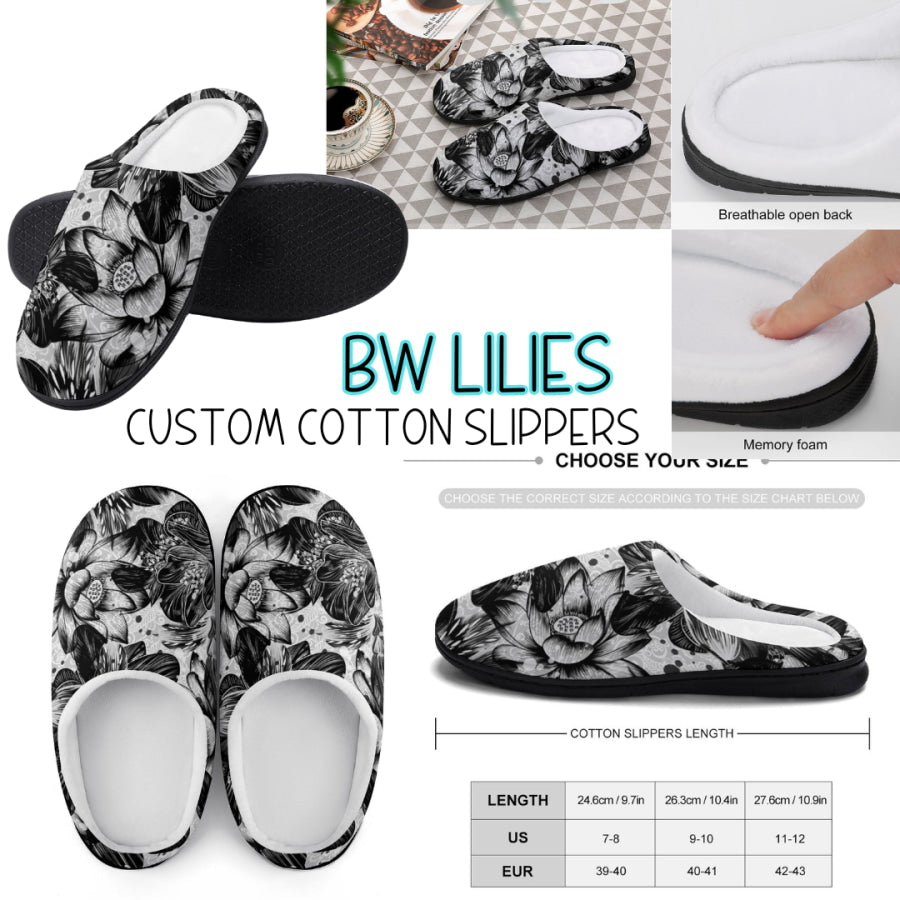 PREORDER Custom Slippers - BW Lilies - Closes 18 Sep - ETA mid Dec 2024 Slippers