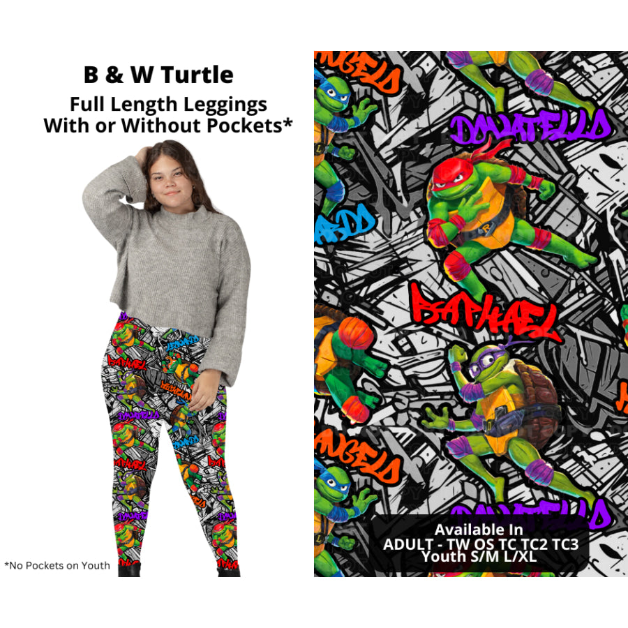 PREORDER Custom Styles - B &amp; W Turtle - Closes 27 Nov - ETA late Feb 2025 Leggings