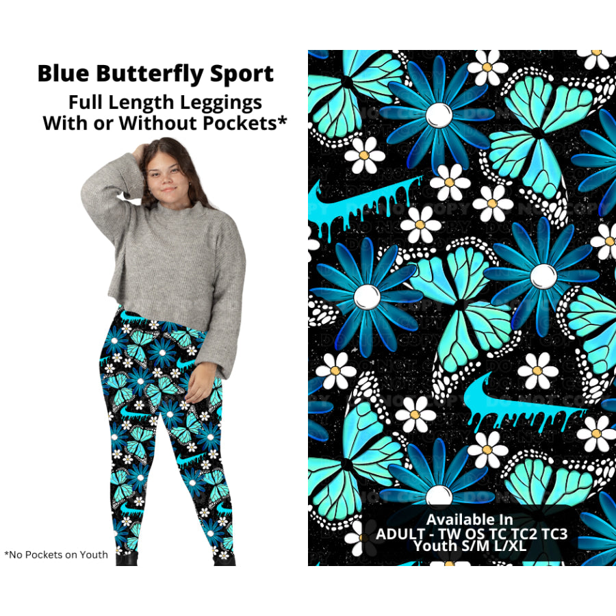 PREORDER Custom Styles - Blue Butterfly Sport - Closes 21 Nov - ETA late Feb 2025 Leggings