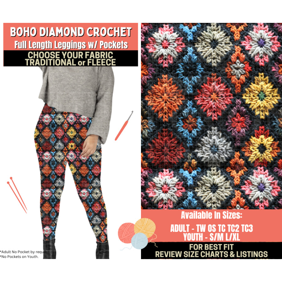Preorder Custom Styles - Boho Diamond Crochet - Closes 1 Oct - ETA Early Feb 2026 Leggings