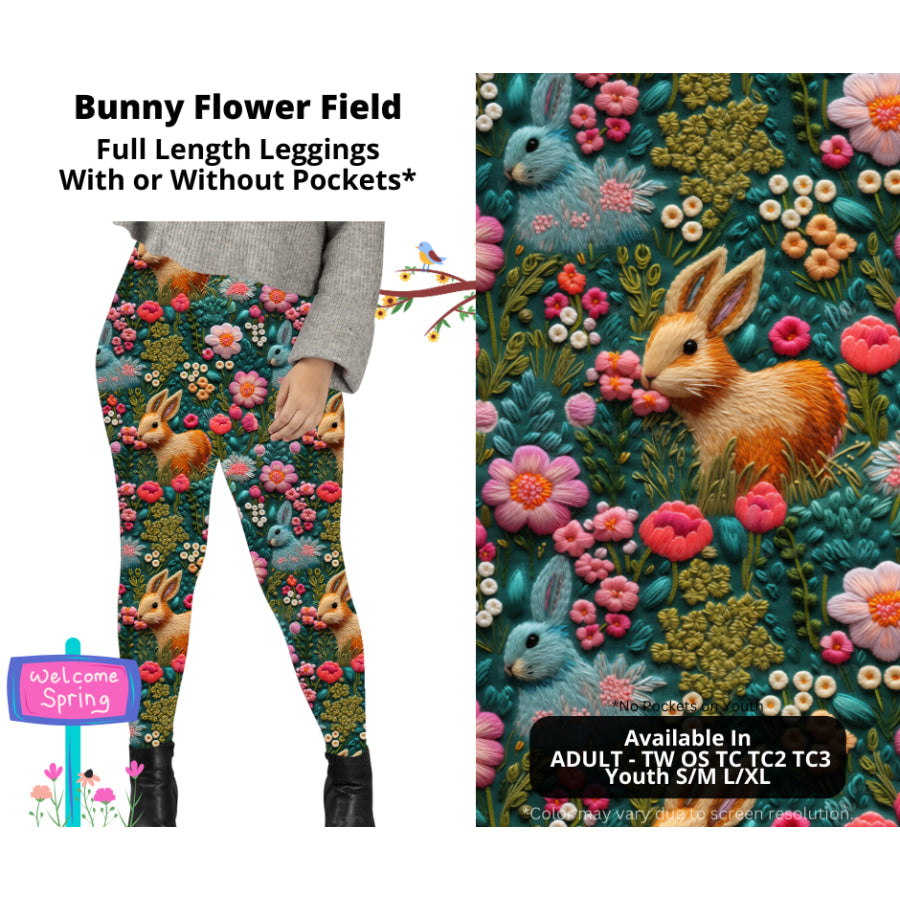 PREORDER Custom Styles - Bunny Flower Field - Closes 27 Jan - ETA late Apr 2025 Leggings