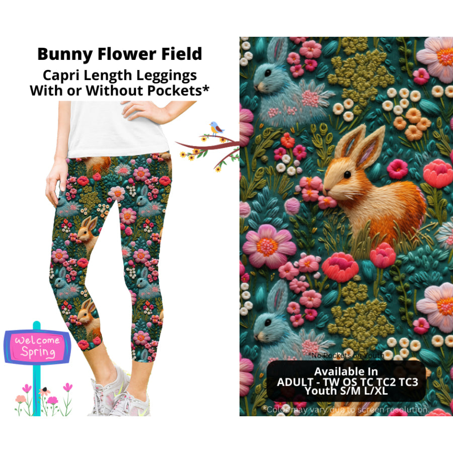 PREORDER Custom Styles - Bunny Flower Field - Closes 27 Jan - ETA late Apr 2025 Leggings