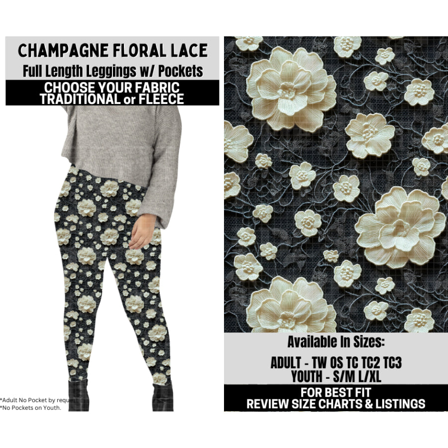Preorder Custom Styles - Champagne Floral Lace - Closes 6 Oct - ETA mid Feb 2026 Leggings