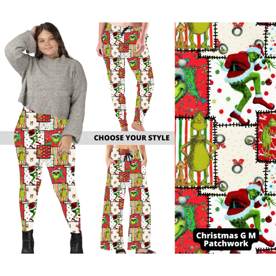 PREORDER Custom Styles - Christmas G M Patchwork - Closes 18 Sep - ETA early Dec 2024 Leggings