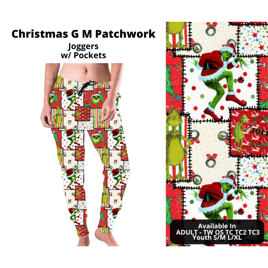 PREORDER Custom Styles - Christmas G M Patchwork - Closes 18 Sep - ETA early Dec 2024 Leggings