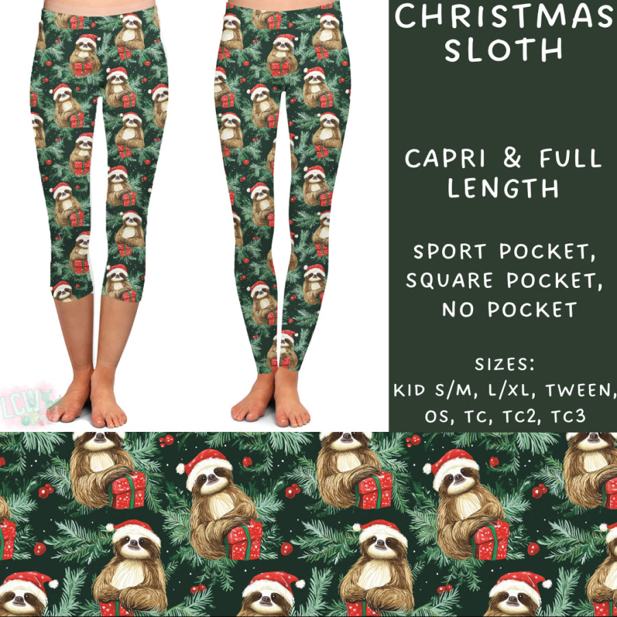 Preorder Custom Styles - Christmas Sloth - Closes 31 Oct - ETA early Jan 2025 Leggings