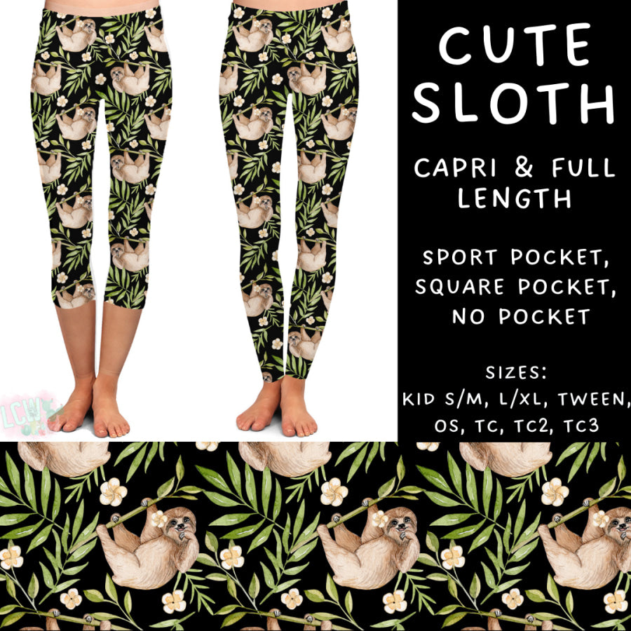 Preorder Custom Styles - Cute Sloth - Closes 27 Jan - ETA late Apr 2025 Leggings