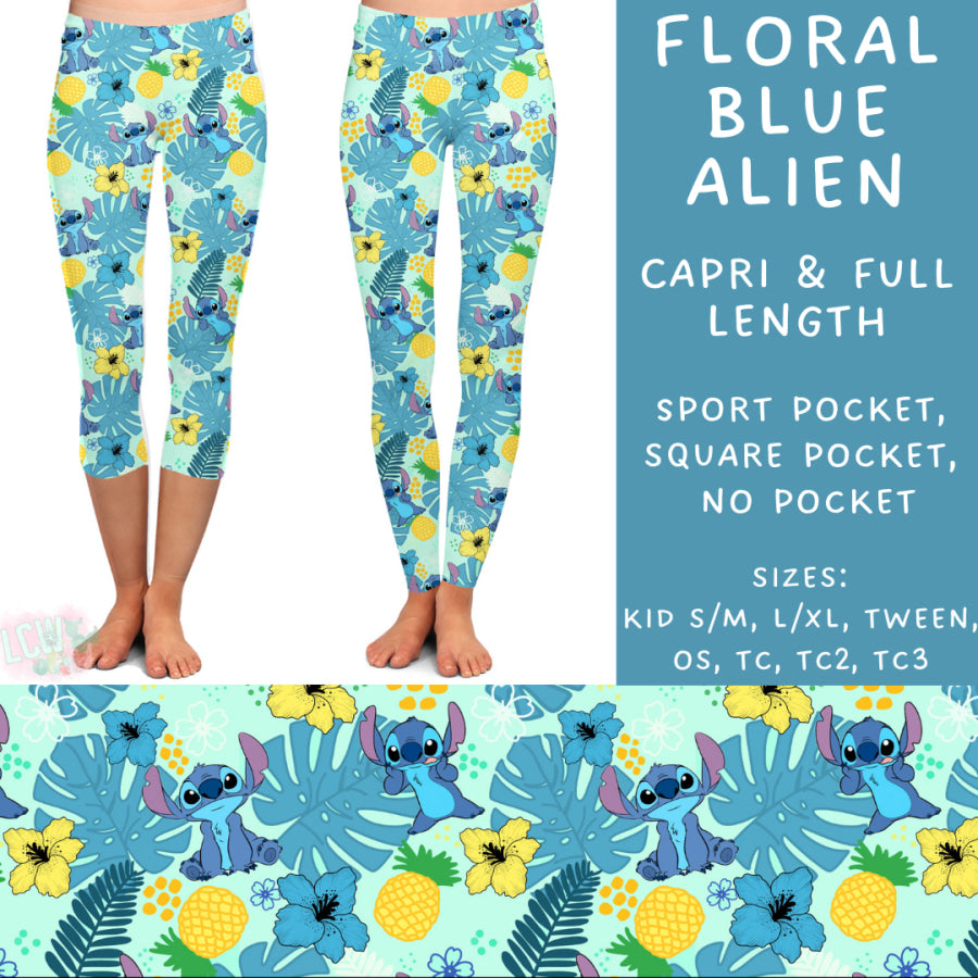 Preorder Custom Styles - Floral Blue Alien - Closes 23 Sep - ETA early Dec 2024 Leggings