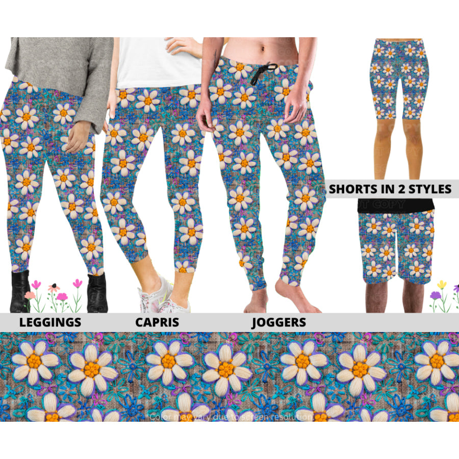 PREORDER Custom Styles - Grey Stitched Daisy - Closes 22 Jan - ETA late Apr 2025 Leggings