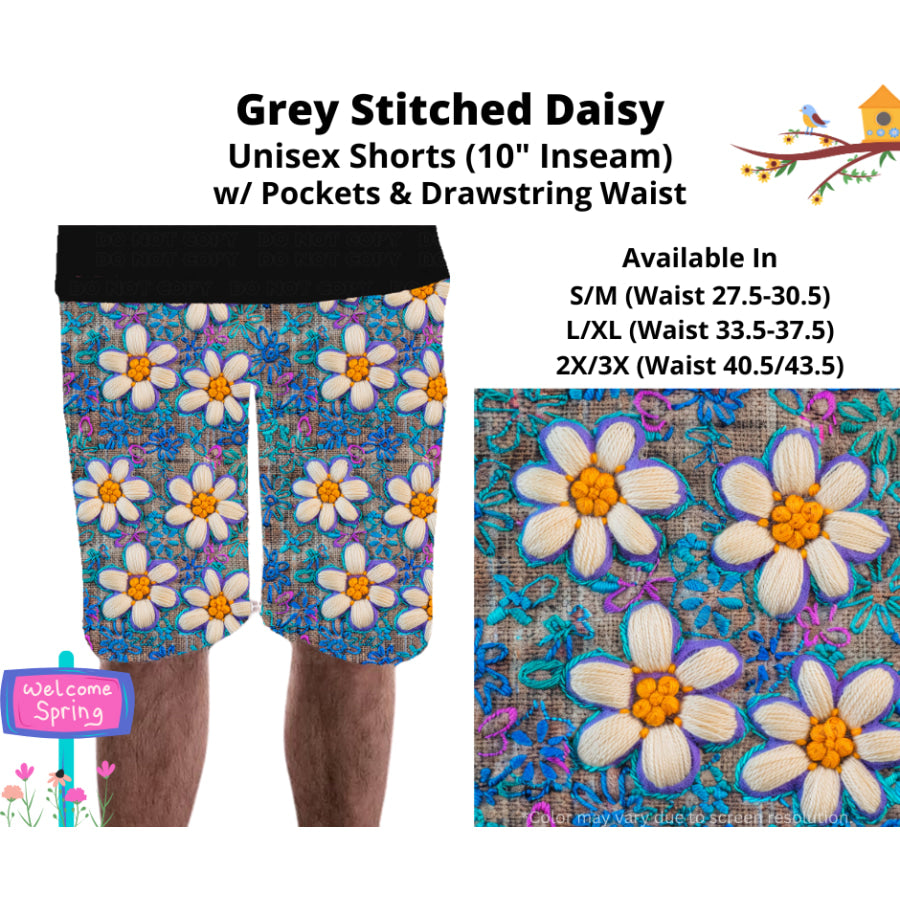 PREORDER Custom Styles - Grey Stitched Daisy - Closes 22 Jan - ETA late Apr 2025 Leggings