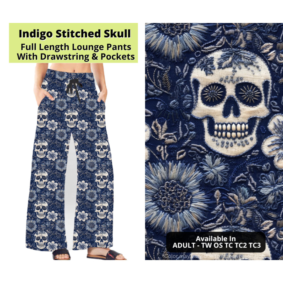 Preorder Custom Styles - Indigo Stitched Skull - Closes 24 Mar - ETA late Jun 2025 Leggings