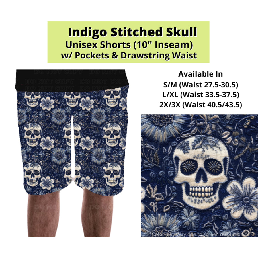 Preorder Custom Styles - Indigo Stitched Skull - Closes 24 Mar - ETA late Jun 2025 Leggings