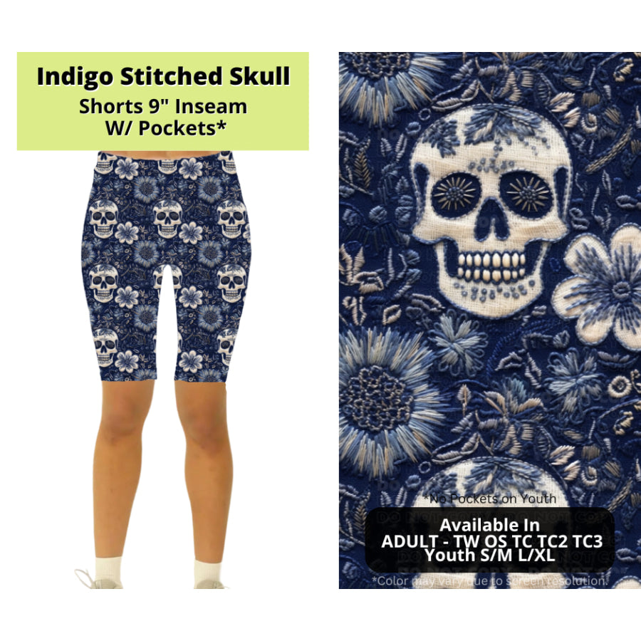 Preorder Custom Styles - Indigo Stitched Skull - Closes 24 Mar - ETA late Jun 2025 Leggings