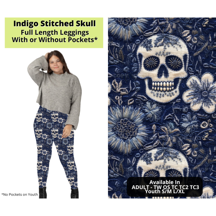 Preorder Custom Styles - Indigo Stitched Skull - Closes 24 Mar - ETA late Jun 2025 Leggings