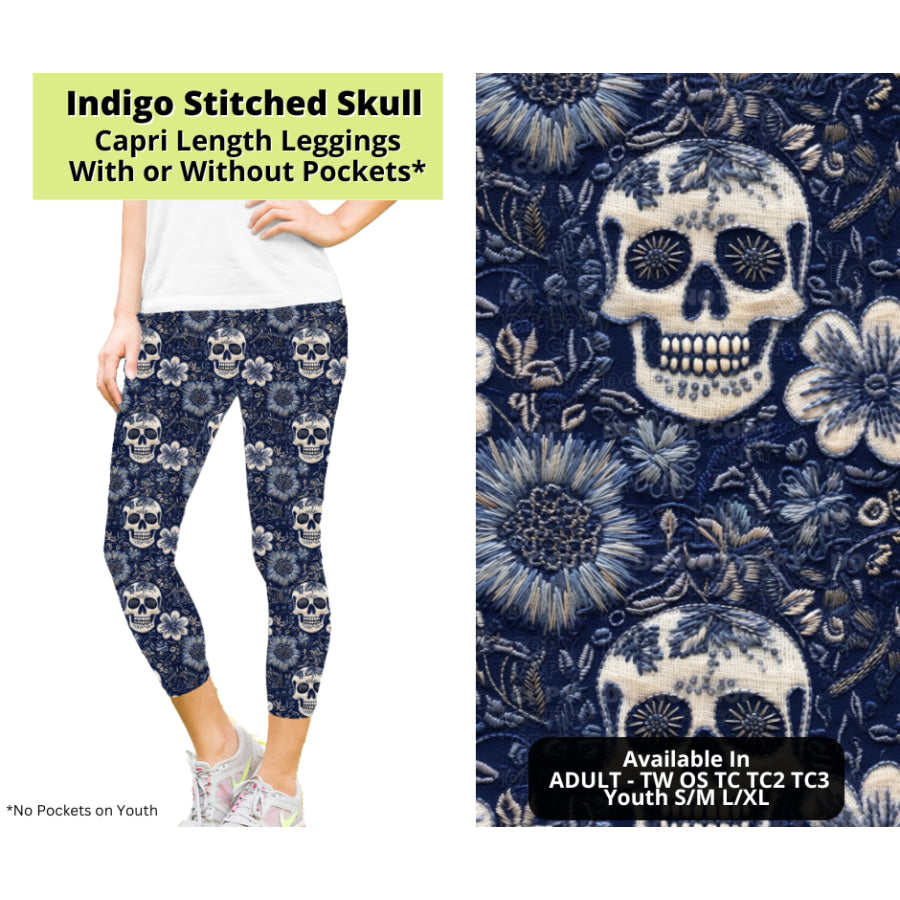 Preorder Custom Styles - Indigo Stitched Skull - Closes 24 Mar - ETA late Jun 2025 Leggings