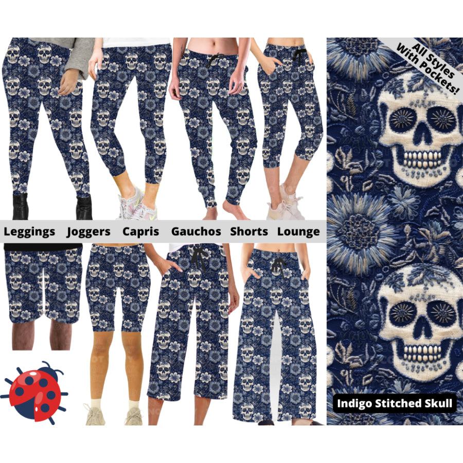 Preorder Custom Styles - Indigo Stitched Skull - Closes 24 Mar - ETA late Jun 2025 Leggings