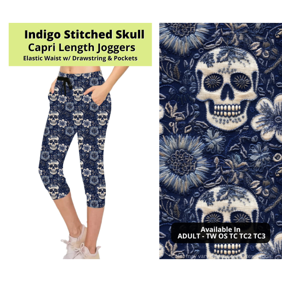 Preorder Custom Styles - Indigo Stitched Skull - Closes 24 Mar - ETA late Jun 2025 Leggings