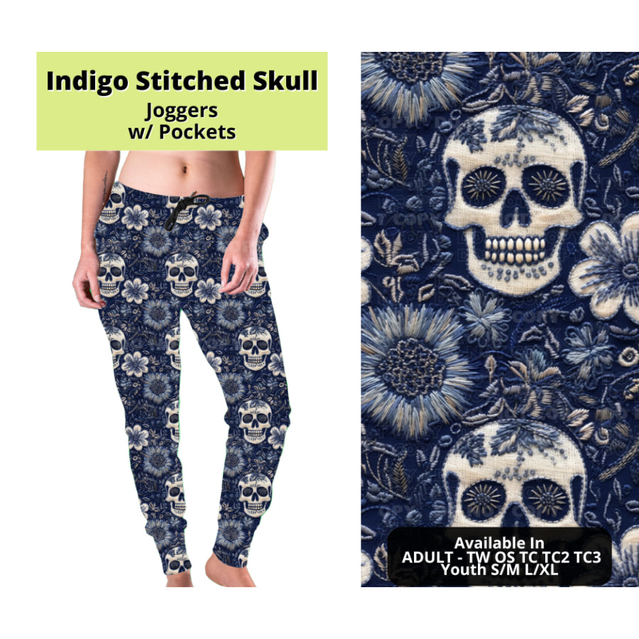 Preorder Custom Styles - Indigo Stitched Skull - Closes 24 Mar - ETA late Jun 2025 Leggings