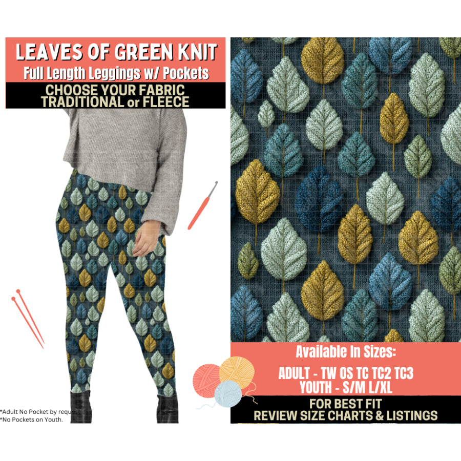 Preorder Custom Styles - Leaves Of Green Knit - Closes 1 Oct - ETA Early Feb 2026 Leggings