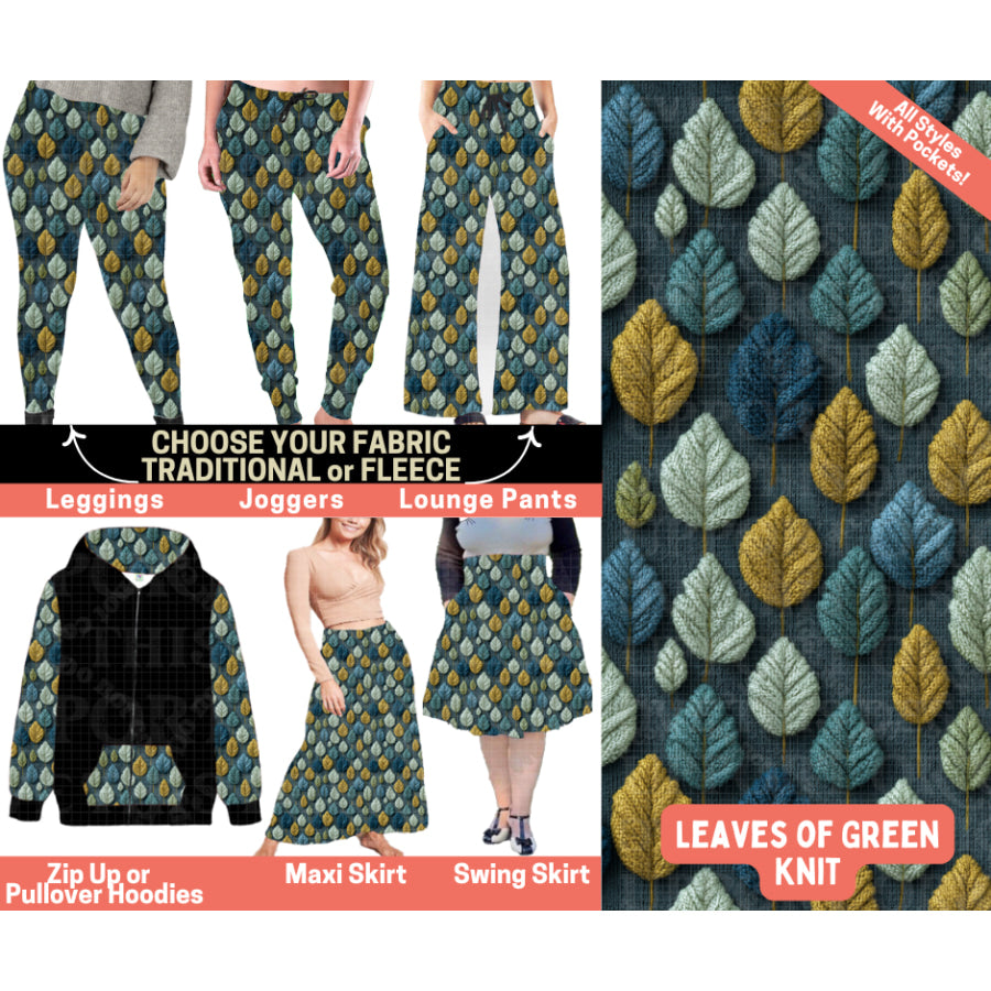 Preorder Custom Styles - Leaves Of Green Knit - Closes 1 Oct - ETA Early Feb 2026 Leggings