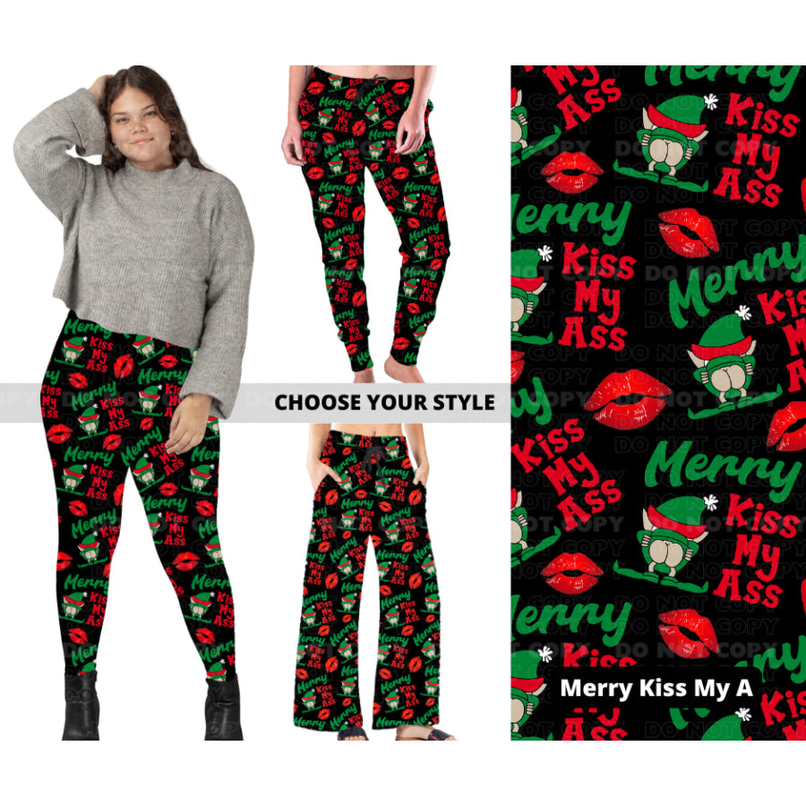 PREORDER Custom Styles - Merry Kiss My A - Closes 7 Oct - ETA late Dec 2024 Leggings