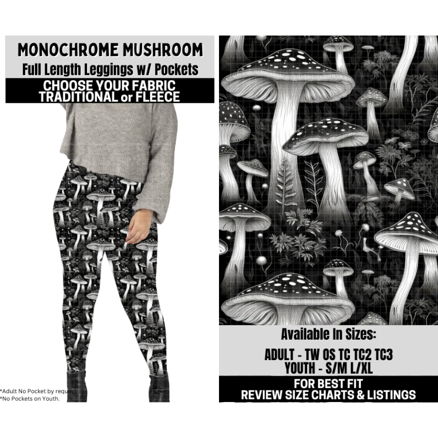 Preorder Custom Styles - Monochrome Mushroom - Closes 6 Oct - ETA mid Feb 2026 Leggings