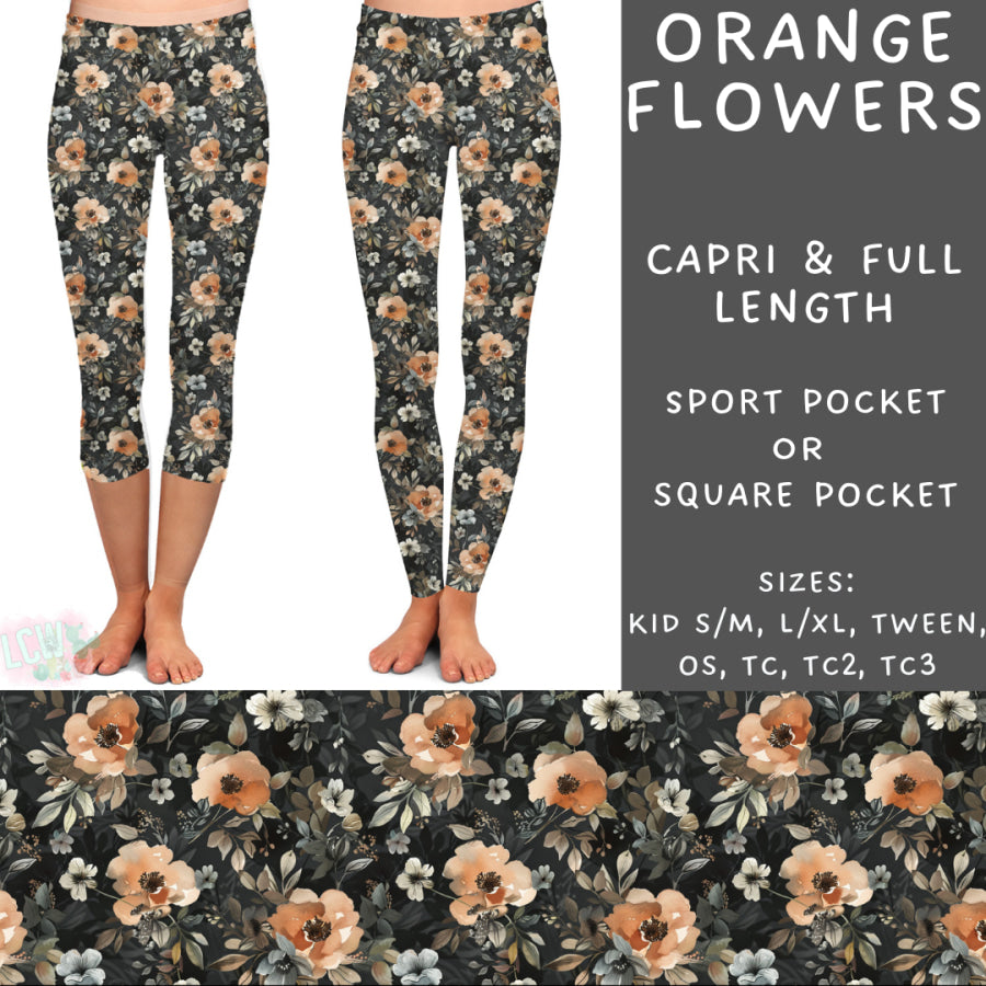 Preorder Custom Styles - Orange Flowers - Closes 10 Mar - ETA early Jun 2025 Leggings