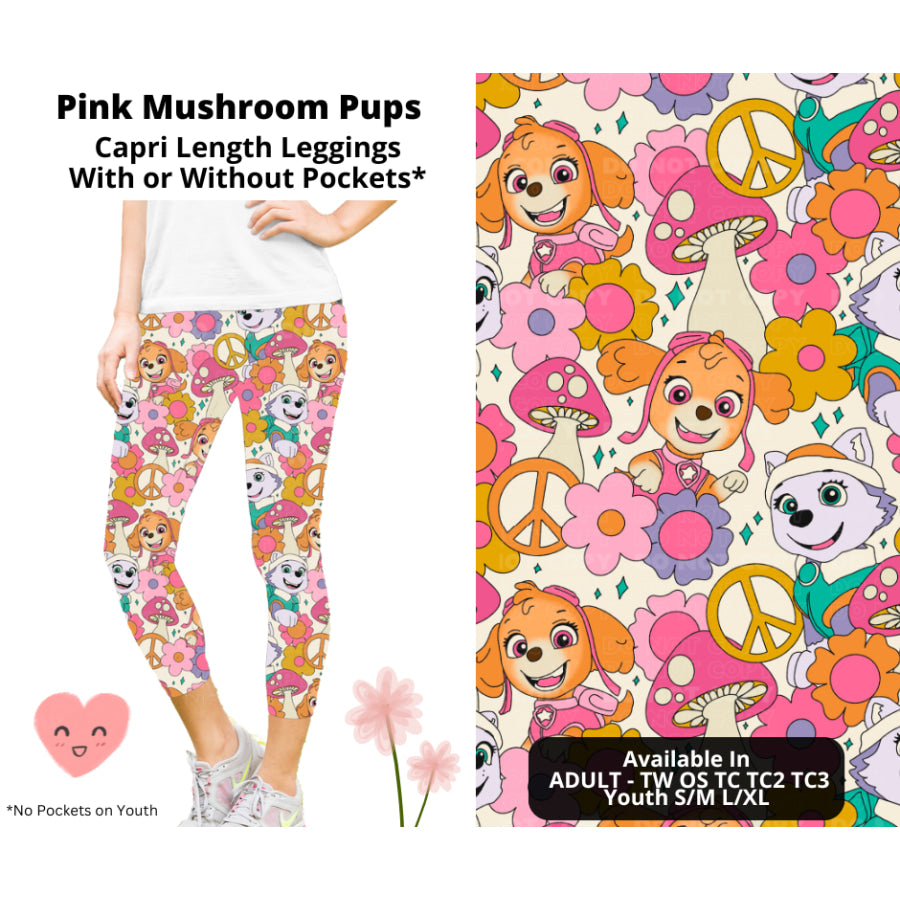 Preorder Custom Styles - Pink Mushroom Pups - Closes 3 Mar - ETA mid Jun 2025 Leggings