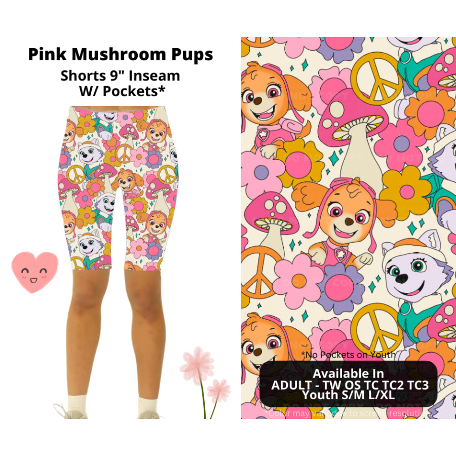 Preorder Custom Styles - Pink Mushroom Pups - Closes 3 Mar - ETA mid Jun 2025 Leggings