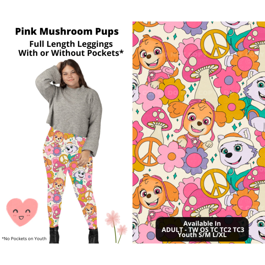 Preorder Custom Styles - Pink Mushroom Pups - Closes 3 Mar - ETA mid Jun 2025 Leggings