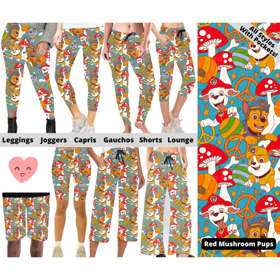 Preorder Custom Styles - Red Mushroom Pups - Closes 3 Mar - ETA mid Jun 2025 Leggings