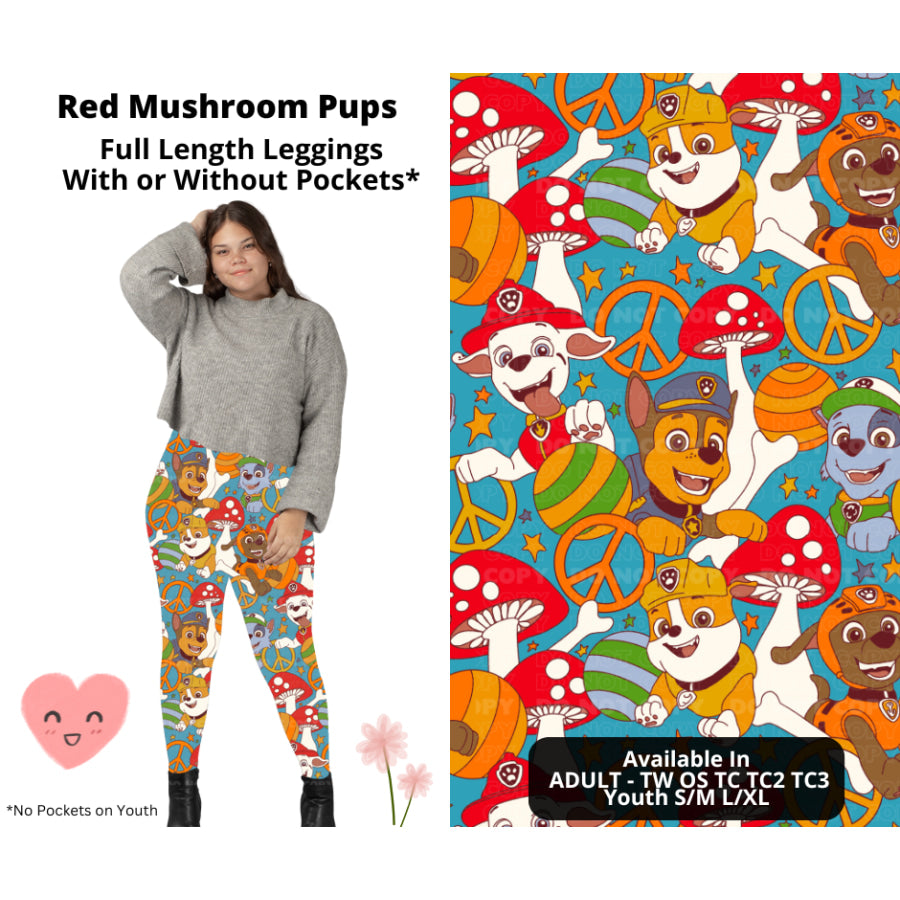 Preorder Custom Styles - Red Mushroom Pups - Closes 3 Mar - ETA mid Jun 2025 Leggings