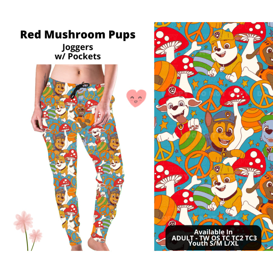 Preorder Custom Styles - Red Mushroom Pups - Closes 3 Mar - ETA mid Jun 2025 Leggings