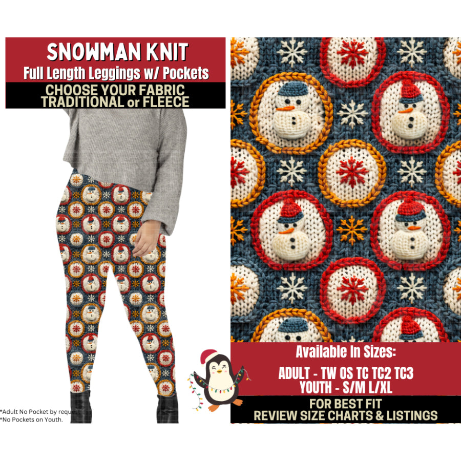 Preorder Custom Styles Snowman Knit Closes 4 Sep ETA early Jan 2026 Leggings