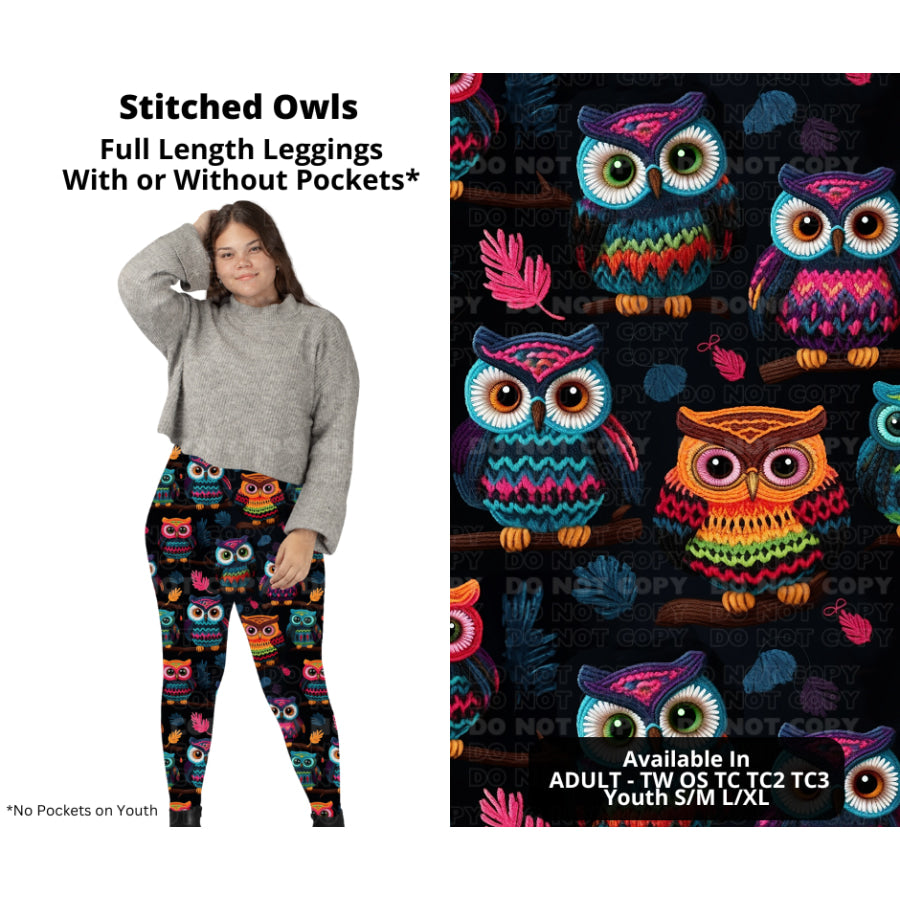 PREORDER Custom Styles - Stitched Owls - Closes 14 Oct - ETA early Jan 2024 Leggings