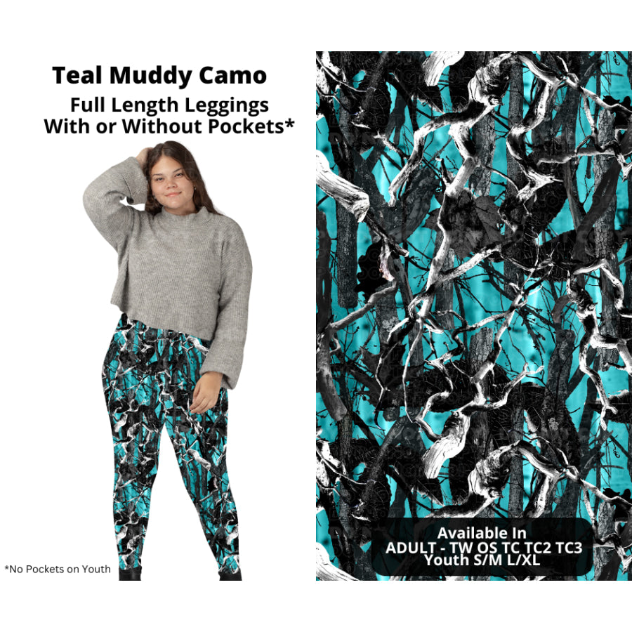 PREORDER Custom Styles - Teal Muddy Camo - Closes 27 Nov - ETA late Feb 2025 Leggings